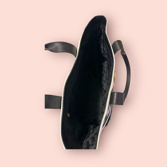 Michael Kors Women's Fulton Black White Striped Canvas Hand Bag / Medium Tote - Picture 5 of 8